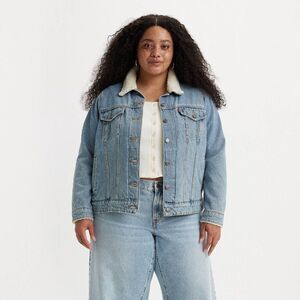 NWT Levi's Original Trucker Denim Jean Jacket Medium Wash Sherpa Lined Collar 1X